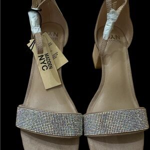 Tan and Silver Heels with Rhinestone Strap